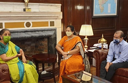 File Photo of Shri. Colin Shah, Chairman, GJEPC, meeting Finance Minister Smt. Nirmala Sitharaman on 26th August, 2020 in New Delhi